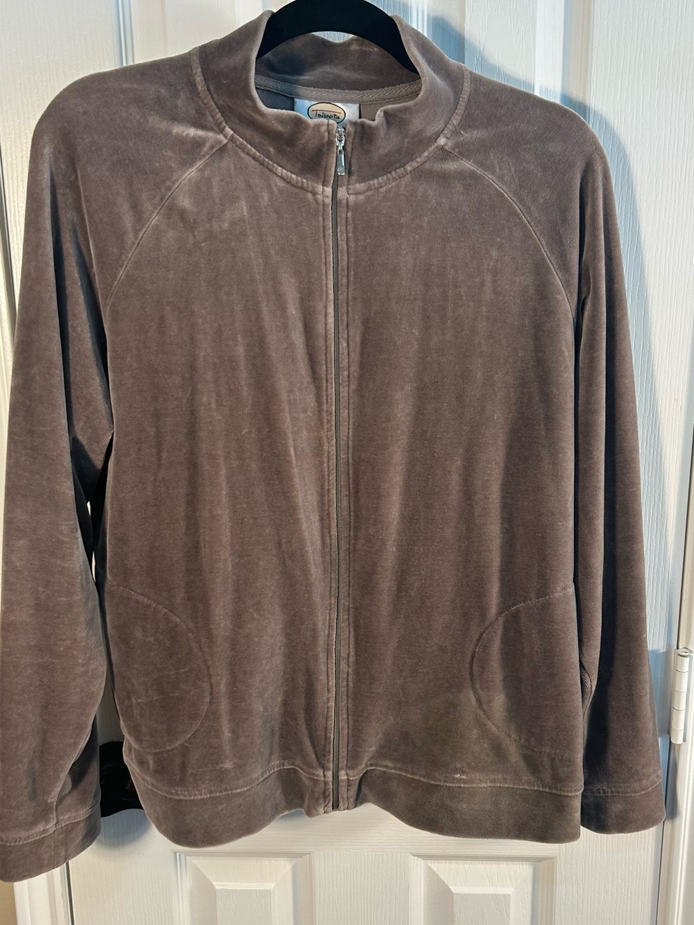 Talbots Taupe Velvet Zip-Up Bomber Jacket